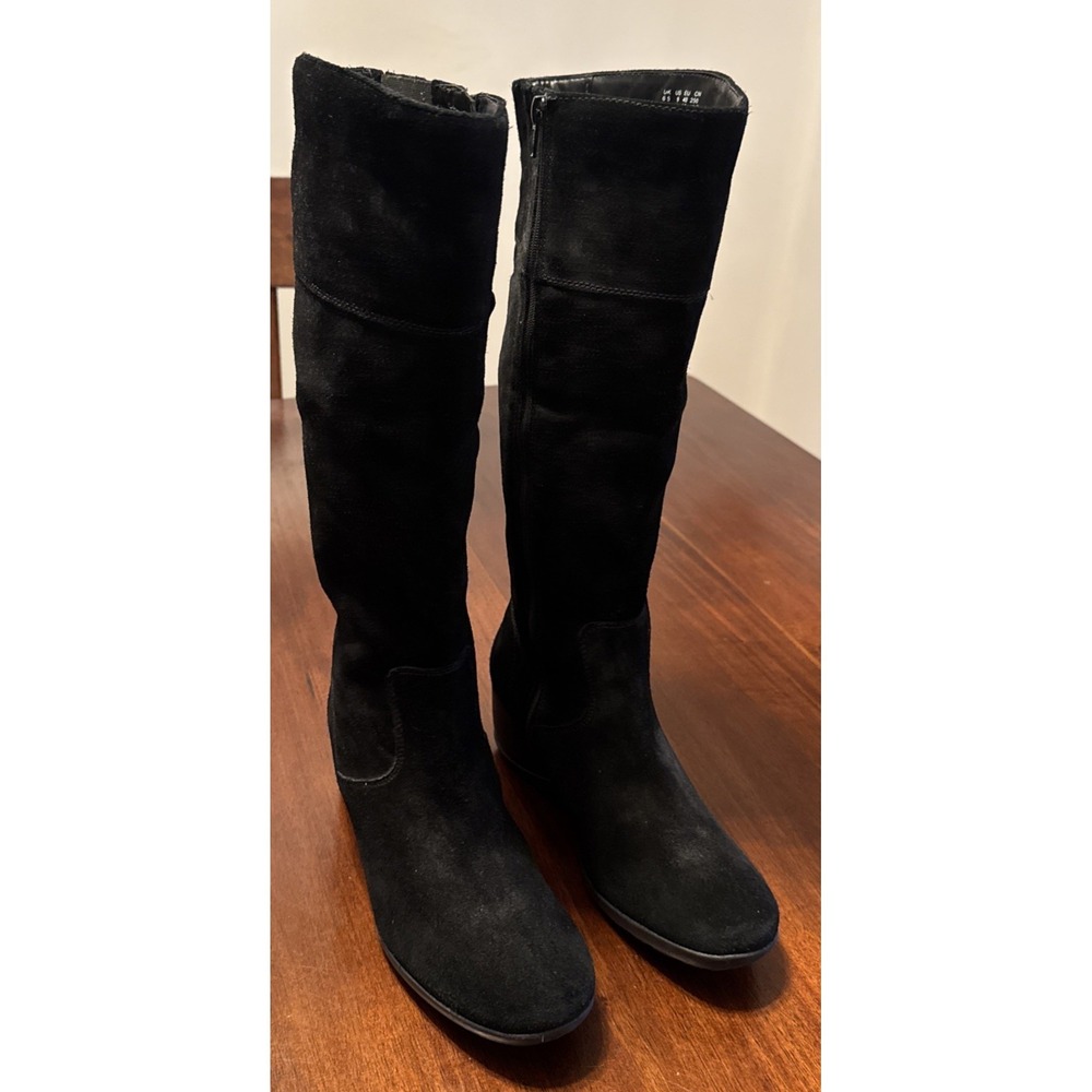 Clarks Allura Starlit Womens 9M Black Suede Wedge Mid Calf Boots Side Zip